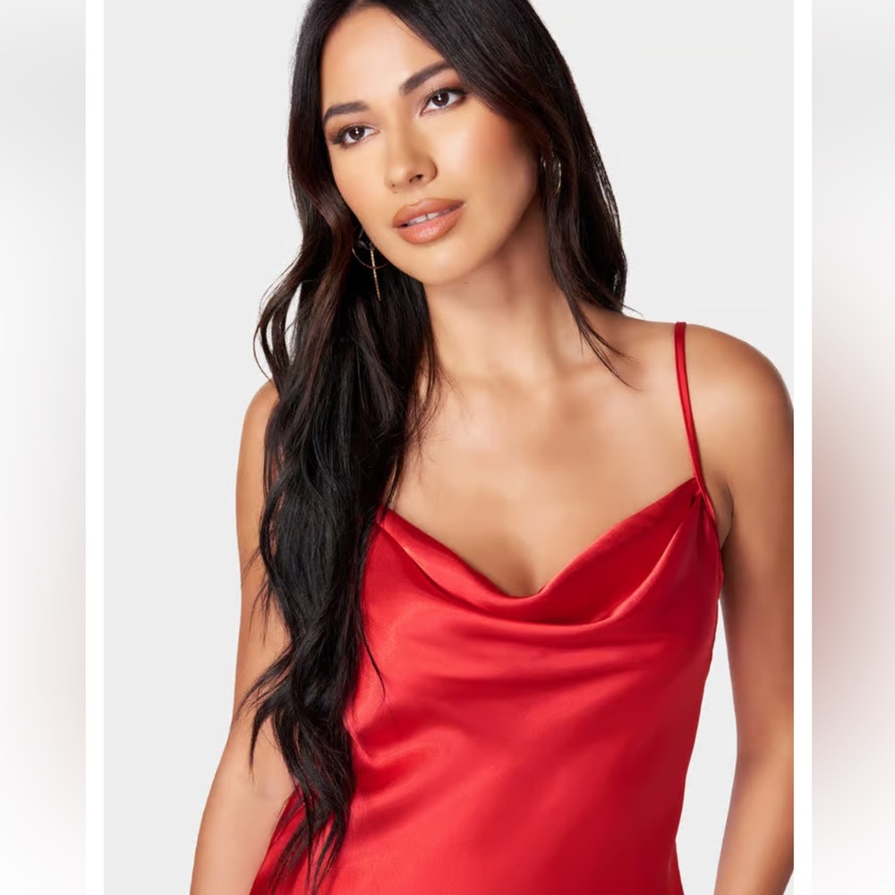 NWT Bebe Satin Cowl Neck Slip Mini Dress